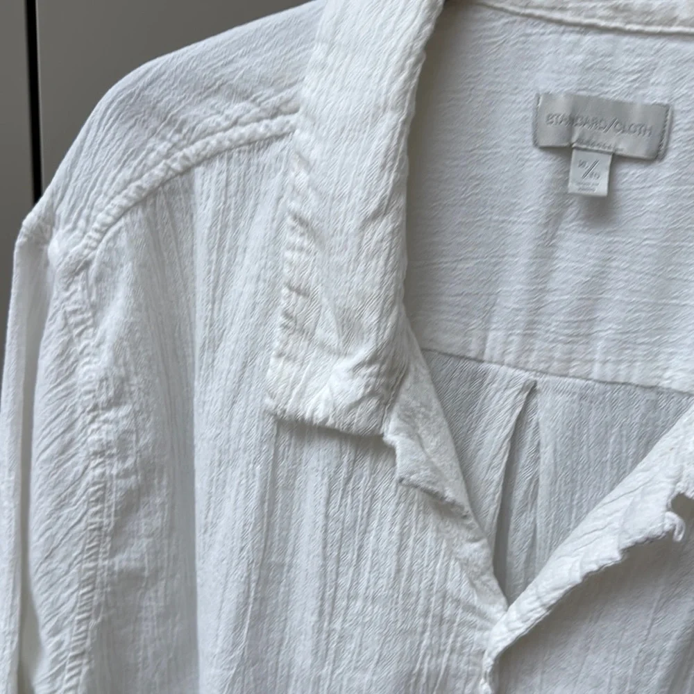 Standard Cloth White Casual Button Down Shirt with Textured Fabric - Picture 9 of 14